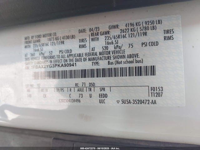 1FBAX2YG3PKA90941 Ford Transit-350 Passenger Van Xlt