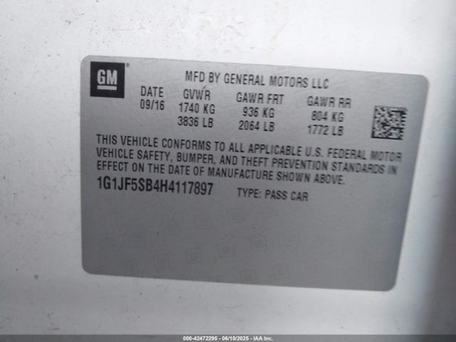 1G1JF5SB4H4117897 Chevrolet Sonic Premier Auto