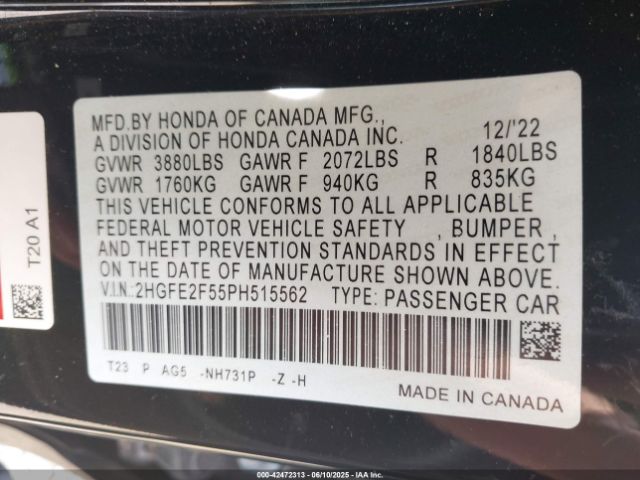 2023 HONDA CIVIC 2HGFE2F55PH515562 Photo 8
