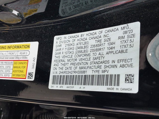 2HKRS3H27RH306881 Honda l15be