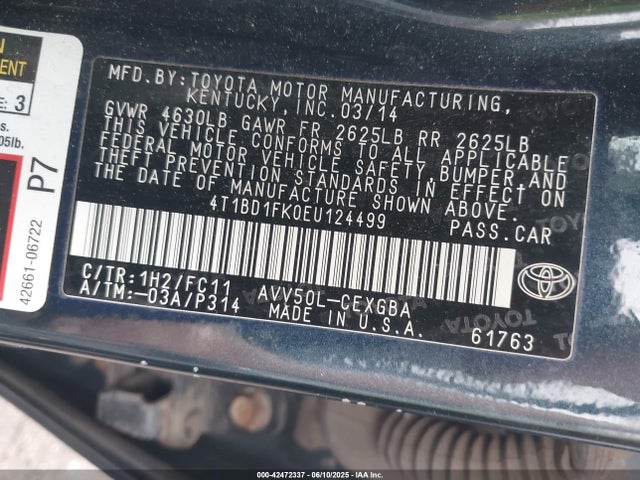 4T1BD1FK0EU124499 Toyota 2ar-fxe+2jm