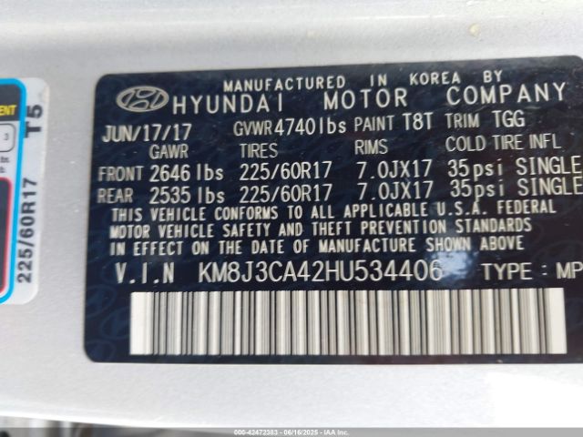 2017 HYUNDAI TUCSON KM8J3CA42HU534406 Photo 8