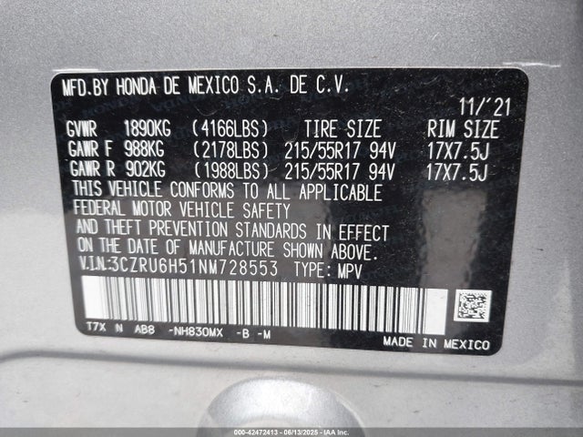 3CZRU6H51NM728553 Honda r18z9