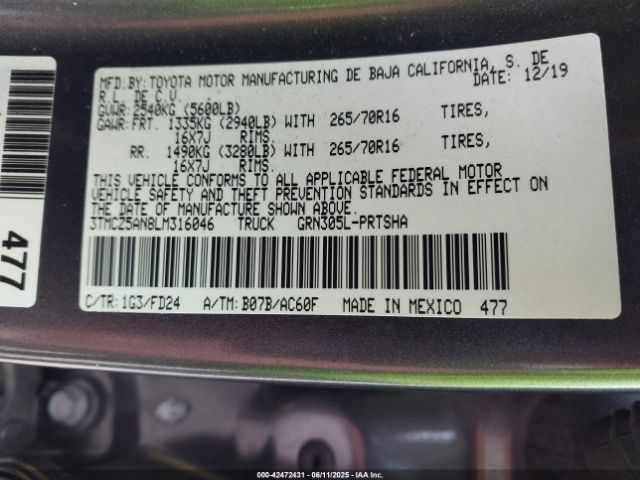 3TMCZ5AN8LM316046 Toyota 2gr-fks