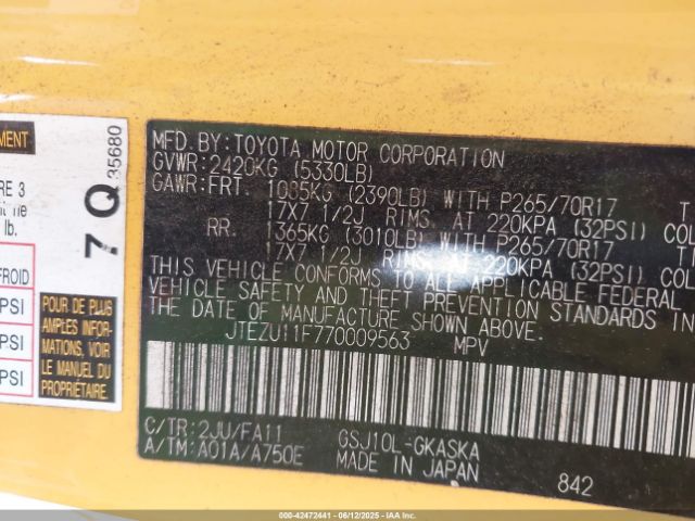 2007 TOYOTA FJ CRUISER JTEZU11F770009563 Photo 8