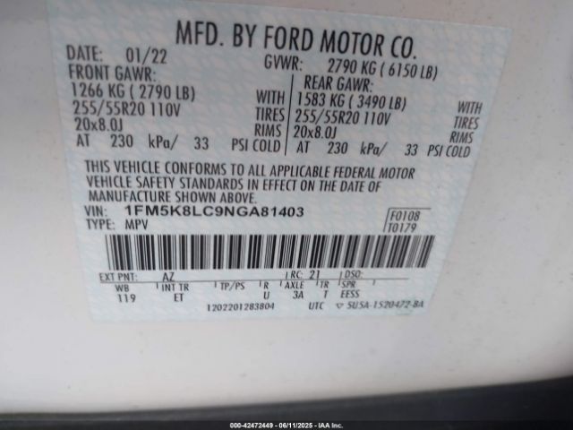 2022 FORD EXPLORER 1FM5K8LC9NGA81403 Photo 8