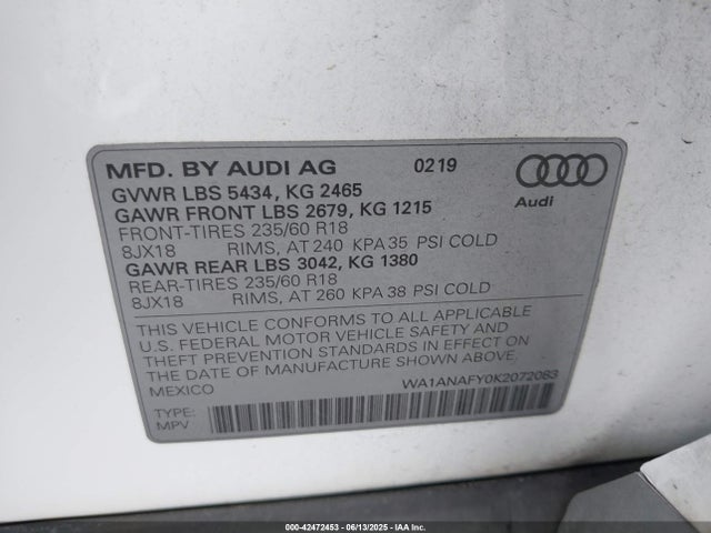 2019 AUDI Q5 WA1ANAFY0K2072083 Photo 8