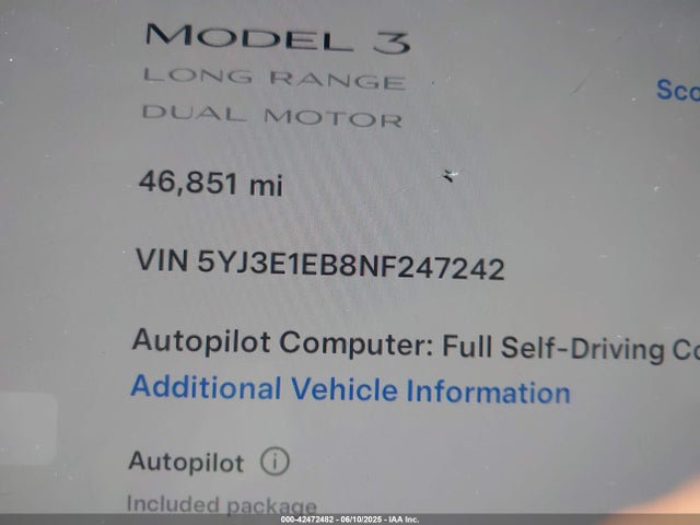Tesla MODEL 3 2022 5YJ3E1EB8NF247242 Image 7