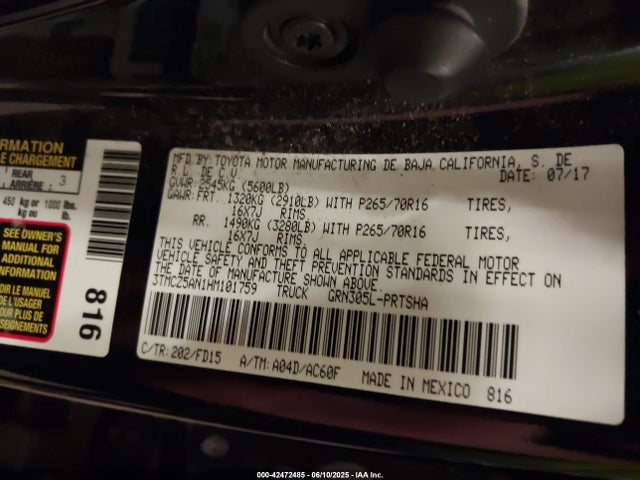 Toyota 2gr-fks 2017 3TMCZ5AN1HM101759 Image 9