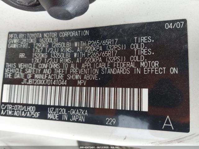 2007 LEXUS GX 470 JTJBT20XX70141044 Photo 8