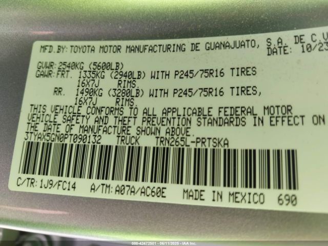 3TYAX5GN0PT090132 Toyota Tacoma Sr5
