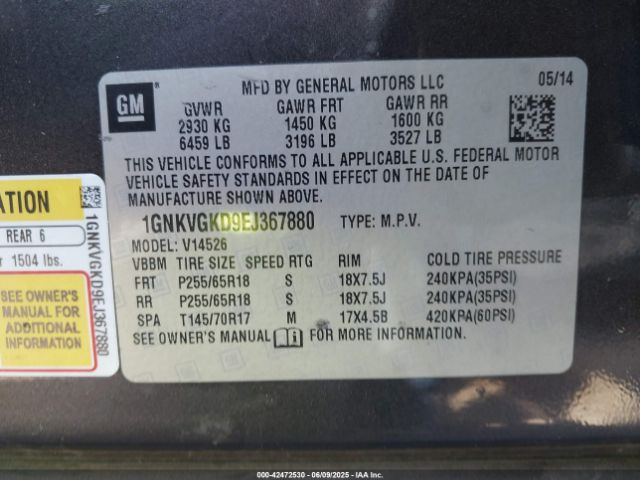 2014 CHEVROLET TRAVERSE 1GNKVGKD9EJ367880 Photo 8