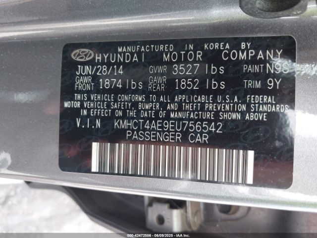 KMHCT4AE9EU756542 Hyundai ACCENT GLS