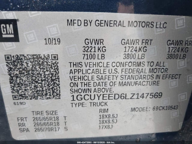 1GCUYEED6LZ147569 Chevrolet l84 - di, dfm, alum, gen 5, var 2