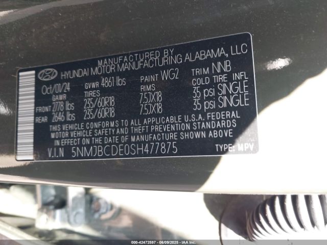 5NMJBCDE0SH477875 Hyundai TUCSON SEL