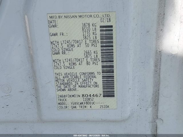 1N6BF0KM0JN804467 Nissan Nv Cargo Nv1500 S V6