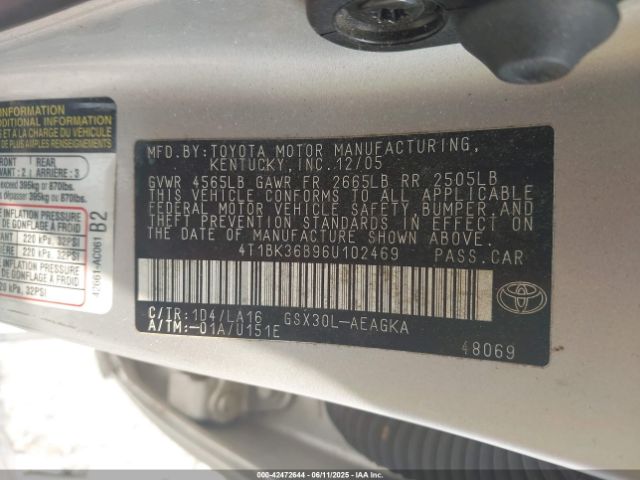 2006 TOYOTA AVALON 4T1BK36B96U102469 Photo 8