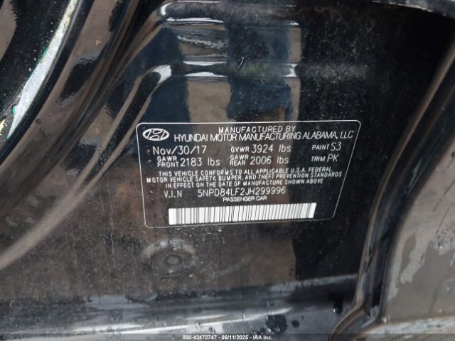 5NPD84LF2JH299996 Hyundai mpi nu