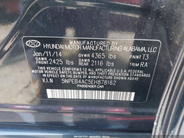 5NPEB4AC5EH878162 Hyundai SONATA GLS