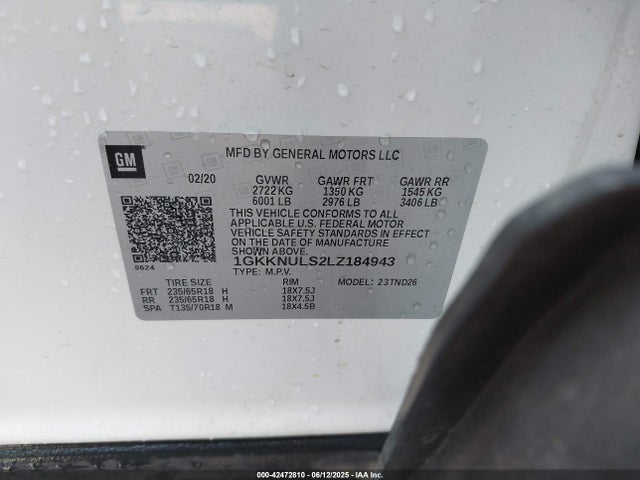 1GKKNULS2LZ184943 GMC lgx - direct injection, variable valve timing, alum, gen 2