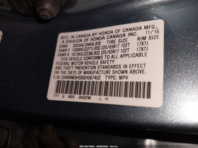 2HKRM3H50GH567402 Honda k24w9/k24v1