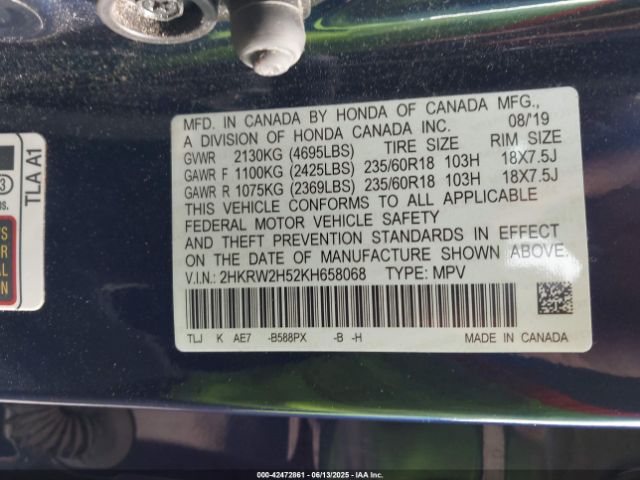 2019 HONDA CR-V 2HKRW2H52KH658068 Photo 8