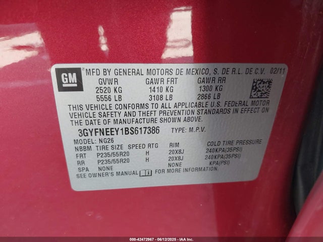 2011 CADILLAC SRX 3GYFNEEY1BS617386 Photo 8