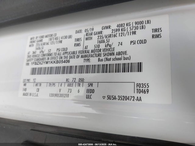 1FBZX2YM1KKB05406 Ford 2019