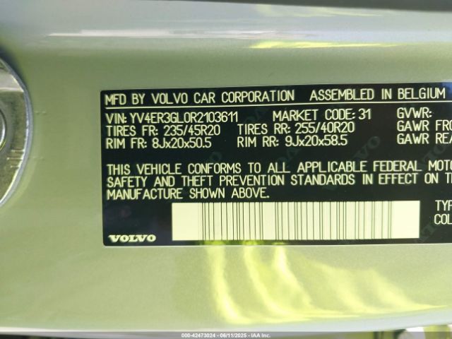 2024 VOLVO C40 RECHARGE PURE ELECTRIC YV4ER3GL0R2103611 Photo 8