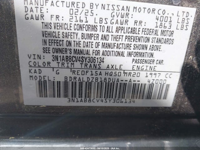 3N1AB8CV4SY306134 Nissan SENTRA SV
