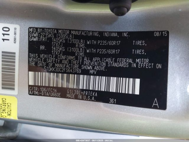 2015 TOYOTA SIENNA 5TDKK3DC2FS643769 Photo 8