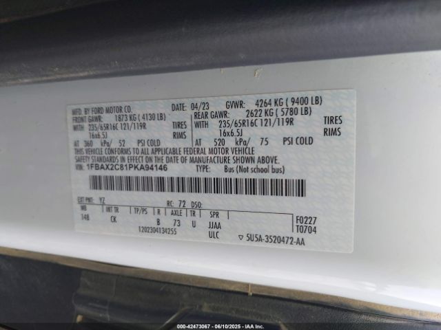 1FBAX2C81PKA94146 Ford Transit-350 Passenger Van Xlt