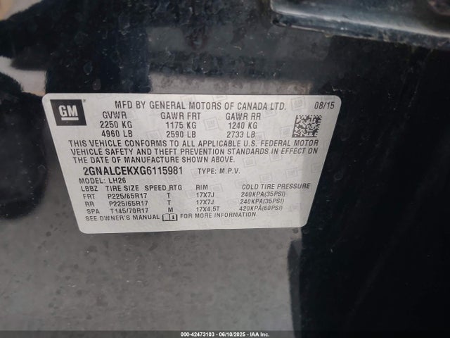 2GNALCEKXG6115981 Chevrolet EQUINOX LT