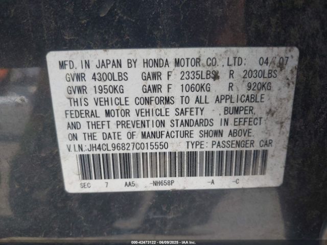 2007 ACURA TSX JH4CL96827C015550 Photo 8