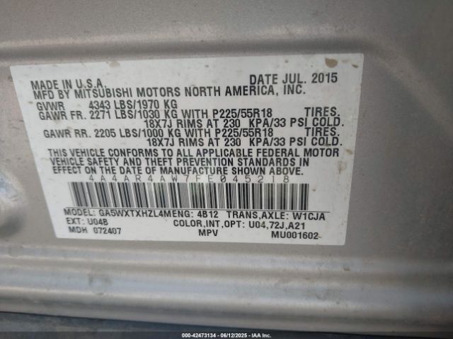 2015 MITSUBISHI OUTLANDER SPORT 4A4AR4AW7FE045218 Photo 8