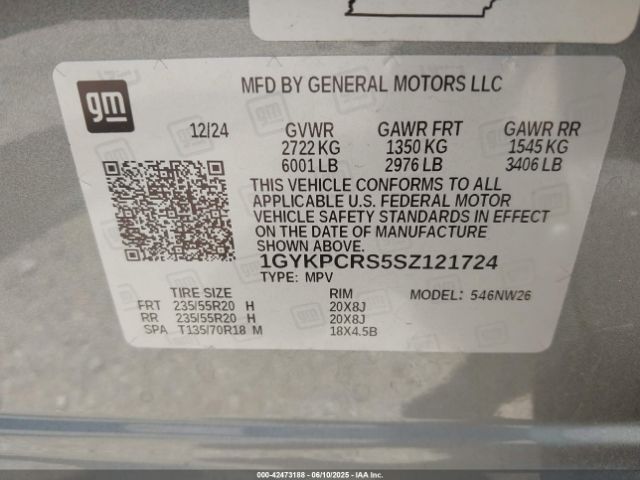 1GYKPCRS5SZ121724 Cadillac Xt6 Fwd Premium Luxury