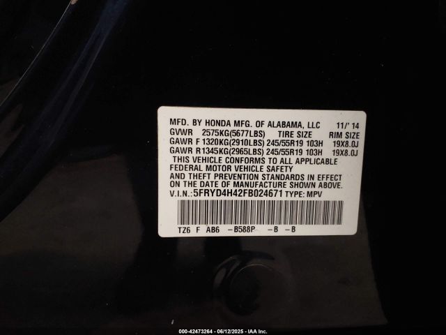 2015 ACURA MDX 5FRYD4H42FB024671 Photo 8