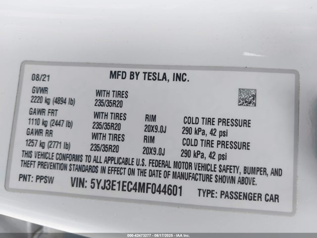 2021 TESLA MODEL 3 5YJ3E1EC4MF044601 Photo 8