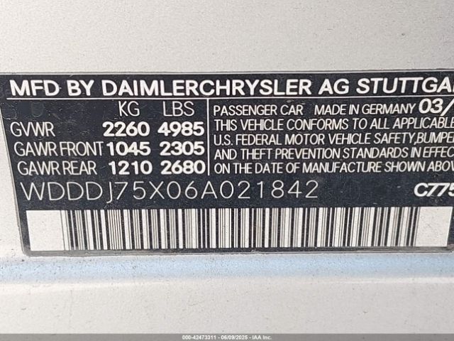 2006 MERCEDES-BENZ CLS 500 WDDDJ75X06A021842 Photo 8