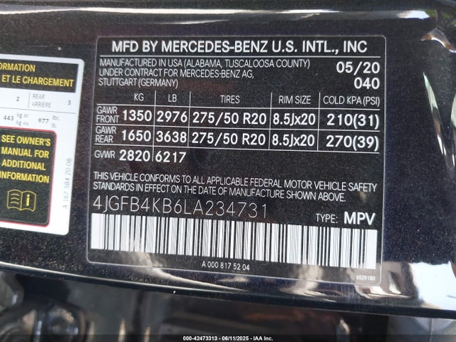 Mercedes-Benz m264 2020 4JGFB4KB6LA234731 Image 9