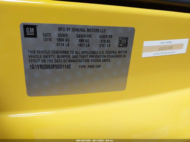 Chevrolet Lt4 2015 1G1YR2D60F5601142 Image 9