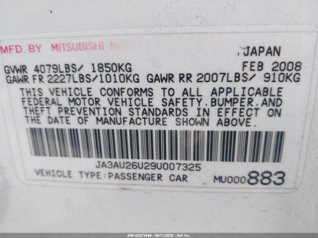 2009 MITSUBISHI LANCER JA3AU26U29U007325 Photo 8