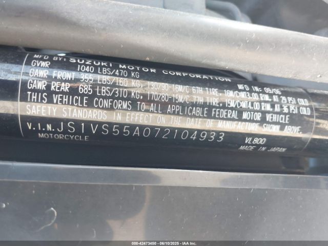 2007 SUZUKI VL800 JS1VS55A072104933 Photo 9