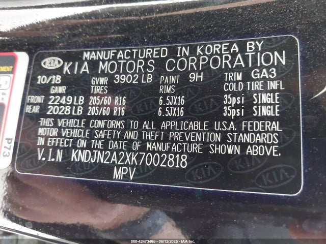 KIA g gdi 2019 KNDJN2A2XK7002818 Image 9