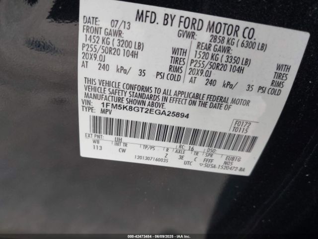 1FM5K8GT2EGA25894 Ford EXPLORER SPORT