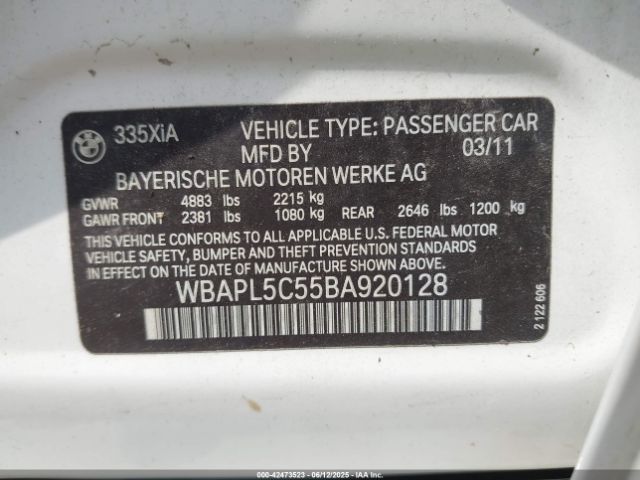 2011 BMW 335I WBAPL5C55BA920128 Photo 8