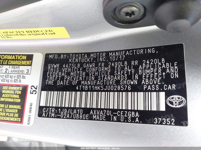 4T1B11HK5JU028576 Toyota a25a-fks