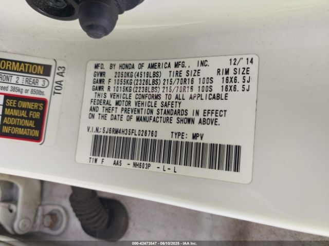 5J6RM4H35FL026760 Honda CR-V LX