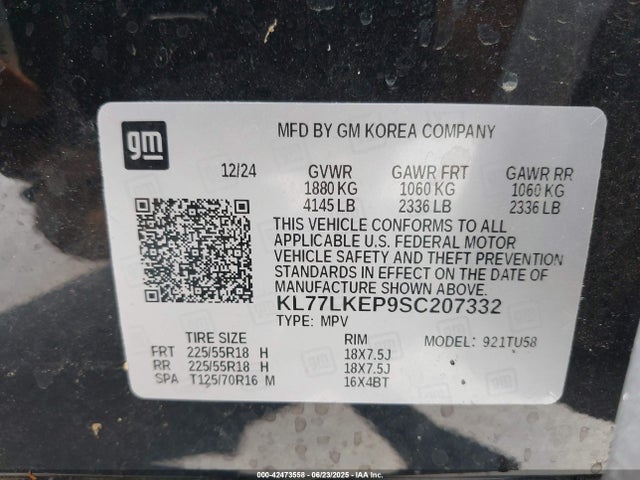 KL77LKEP9SC207332 Chevrolet lbp