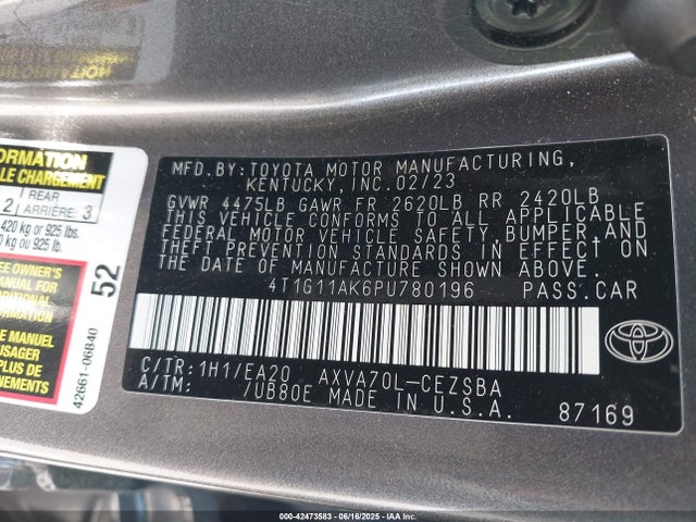 4T1G11AK6PU780196 Toyota a25a-fks